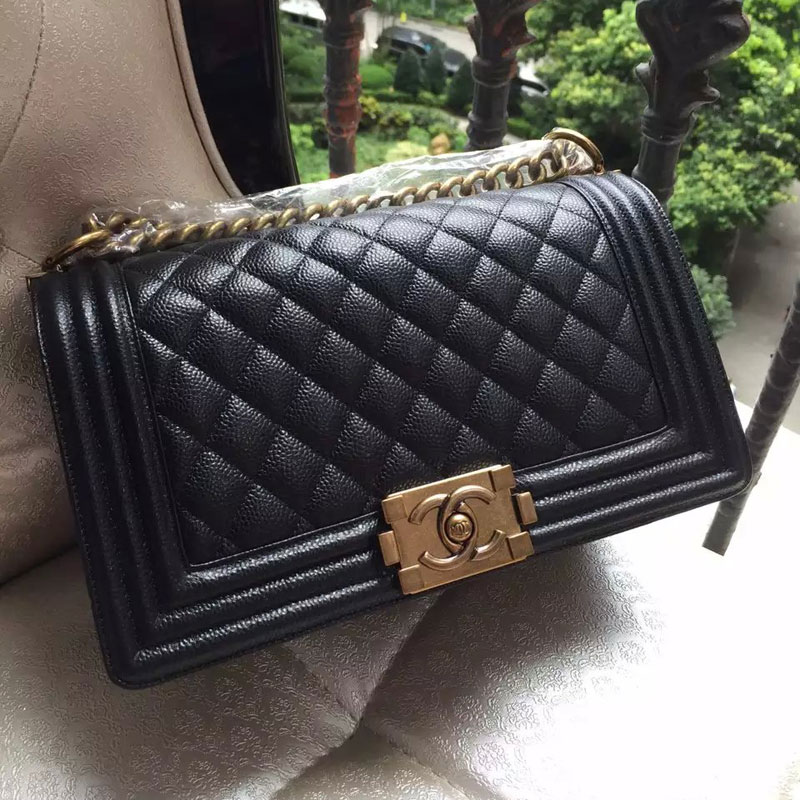 2016 LE Boy Chanel Flap Shoulder Bag Original Caviar Leather A67086 Black