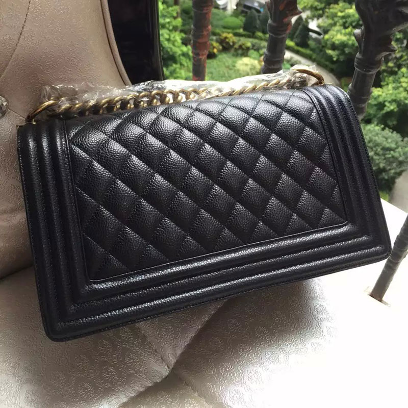 2016 LE Boy Chanel Flap Shoulder Bag Original Caviar Leather A67086 Black