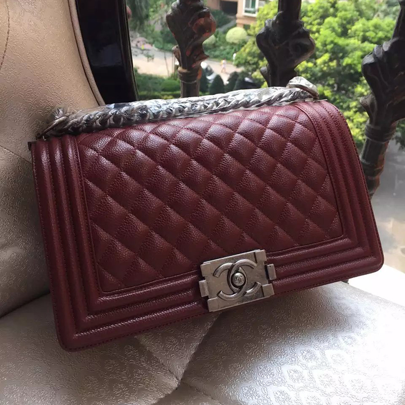 2016 LE Boy Chanel Flap Shoulder Bag Original Caviar Leather A67086 Claret