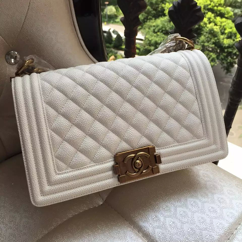 2016 LE Boy Chanel Flap Shoulder Bag Original Caviar Leather A67086 white