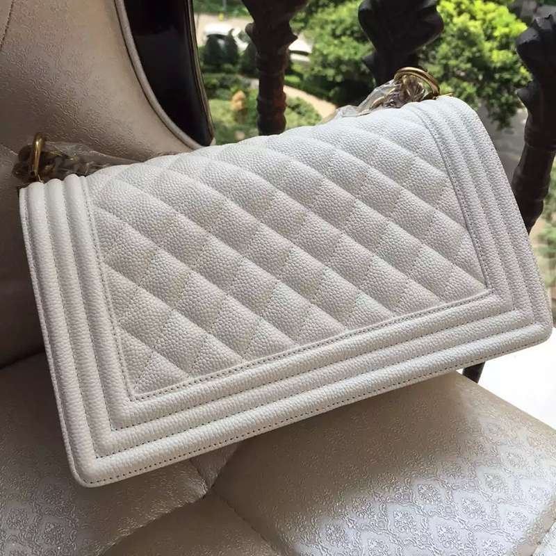 2016 LE Boy Chanel Flap Shoulder Bag Original Caviar Leather A67086 white