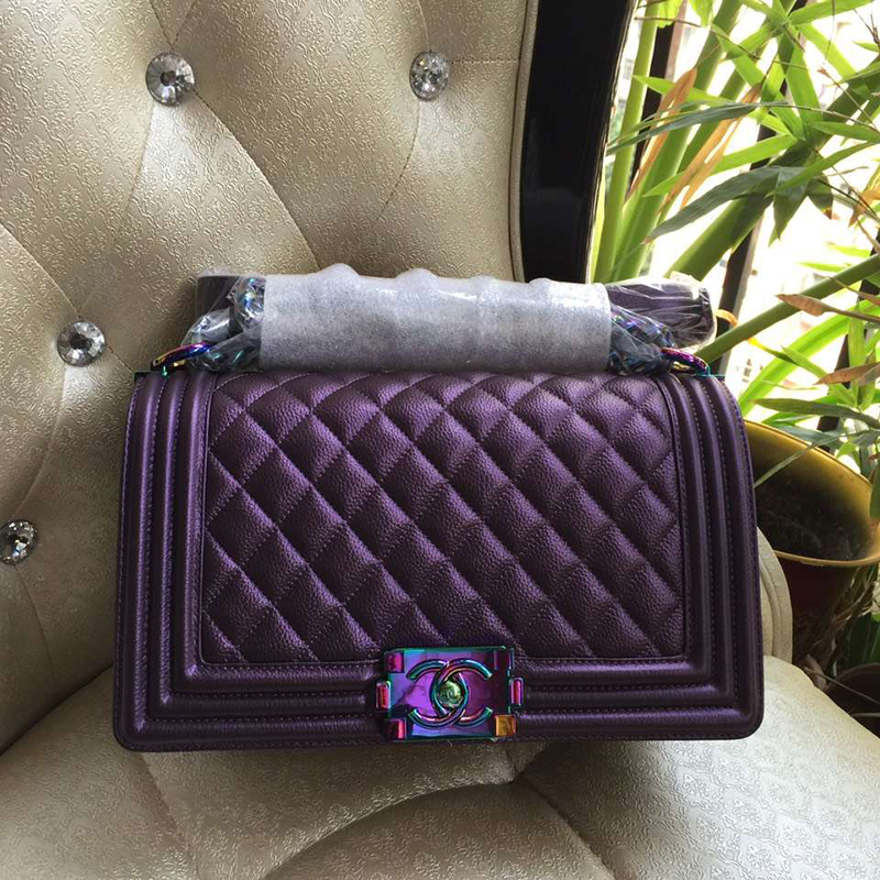 2016 LE Boy Chanel Flap Shoulder Bag Original Goatskin Leather A67086 Purple