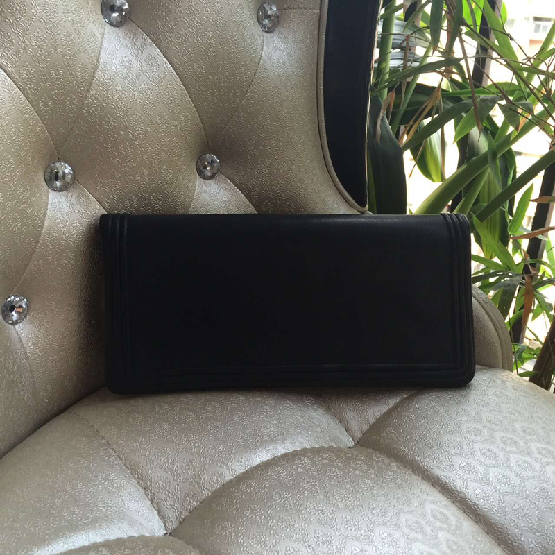 2016 Le Boy Chanel Clutch Original Sheepskin Leather A80488 Black&Gold