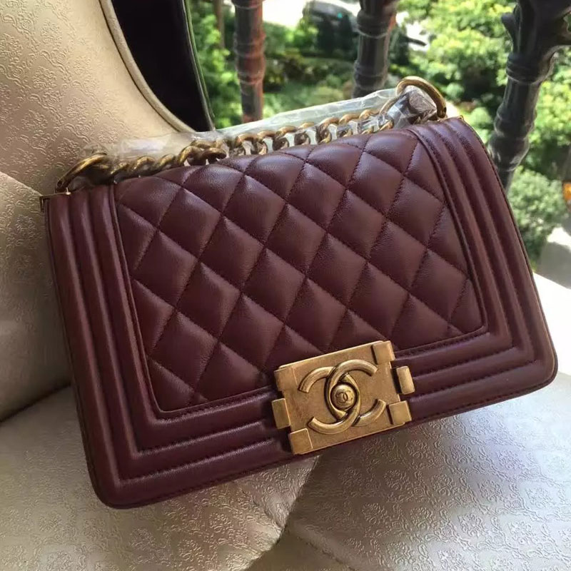 2016 Le Boy Chanel Flap Shoulder Bag Original Leather A67085 Claret Bronze