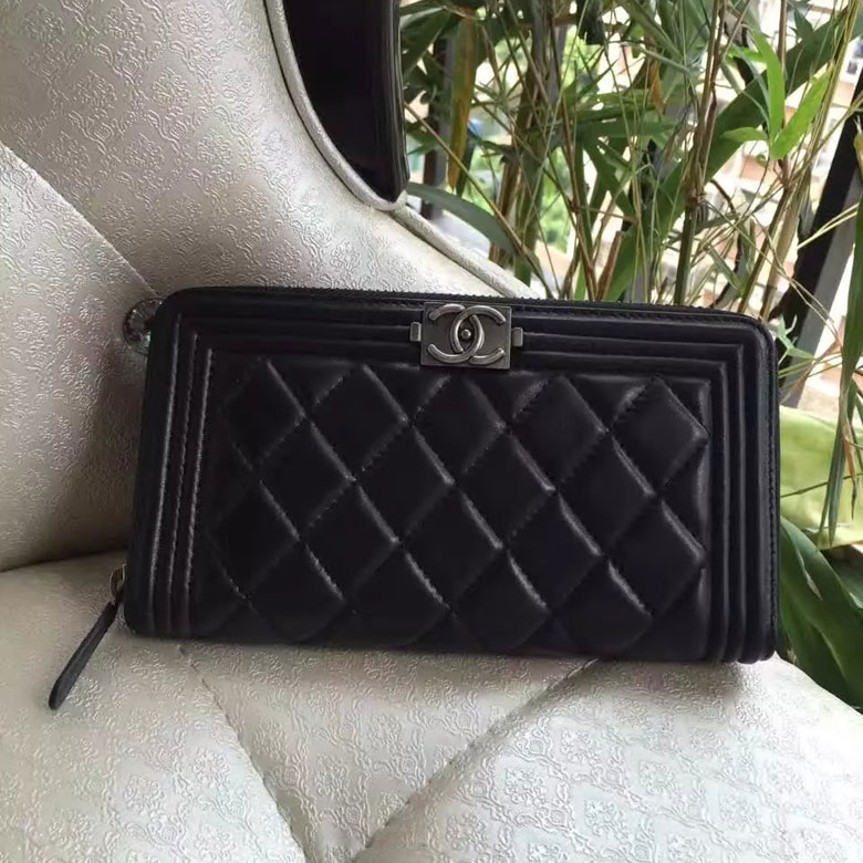 2016 Le Boy Chanel Zippy Wallet Original Caviar Leather A80286 Black Silver