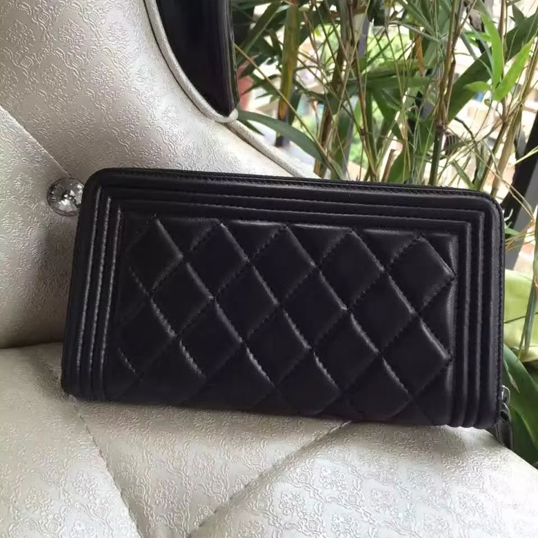 2016 Le Boy Chanel Zippy Wallet Original Caviar Leather A80286 Black Silver