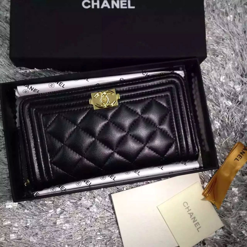 2016 Le Chanel Matelasse Zip Around Wallet Original Leather A50071 Black