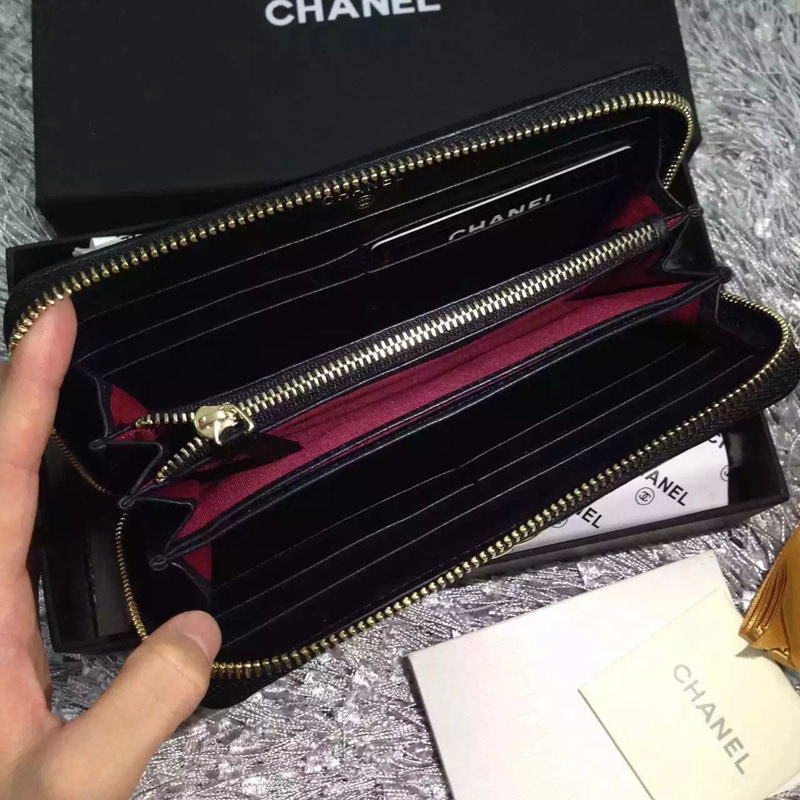 2016 Le Chanel Matelasse Zip Around Wallet Original Leather A50071 Black