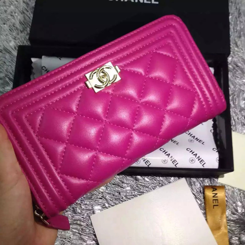 2016 Le Chanel Matelasse Zip Around Wallet Original Leather A50071 Rose