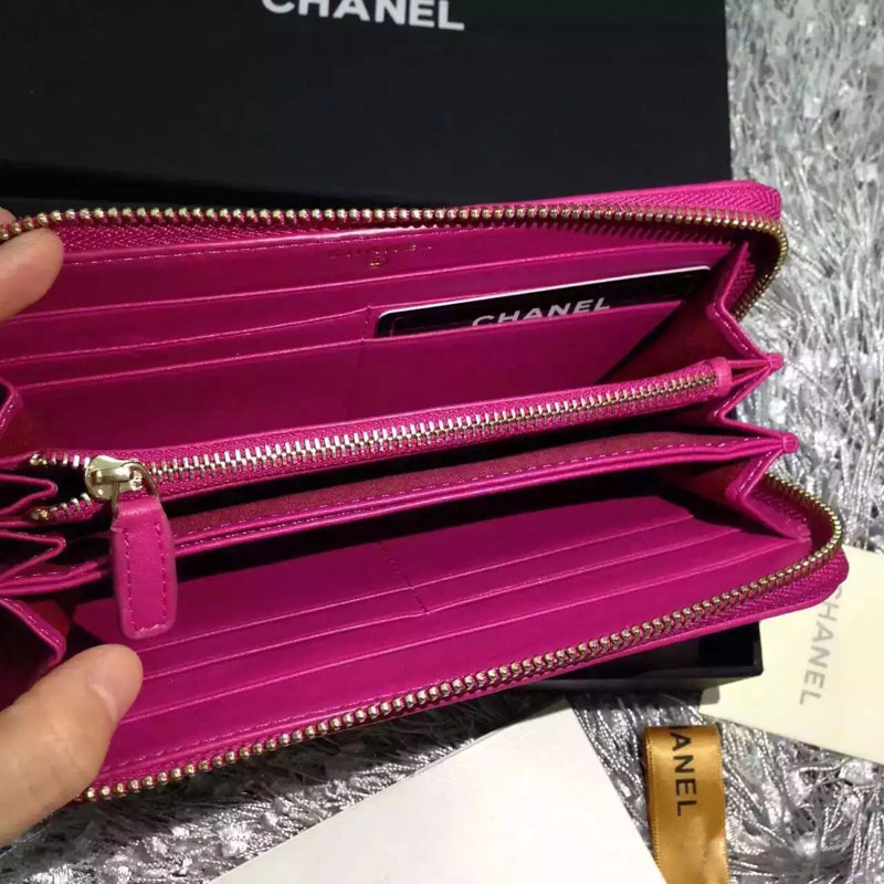 2016 Le Chanel Matelasse Zip Around Wallet Original Leather A50071 Rose