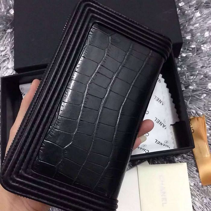 2016 Le Chanel Matelasse Zip Around Wallet crocodile Leather A80401 Black