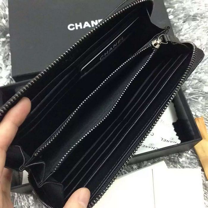 2016 Le Chanel Matelasse Zip Around Wallet crocodile Leather A80401 Black