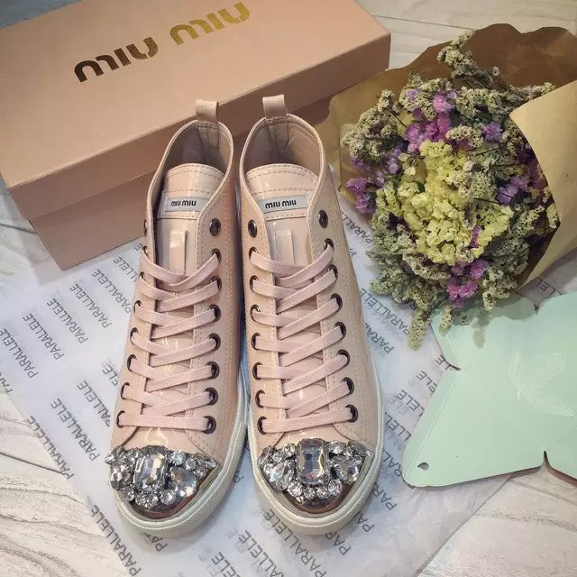 2016 Miu Miu Patent leather casual shoes with Diamonds