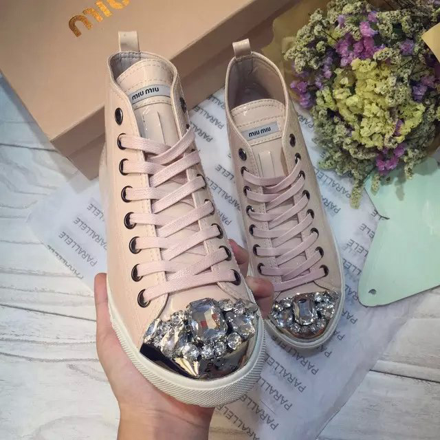 2016 Miu Miu Patent leather casual shoes with Diamonds