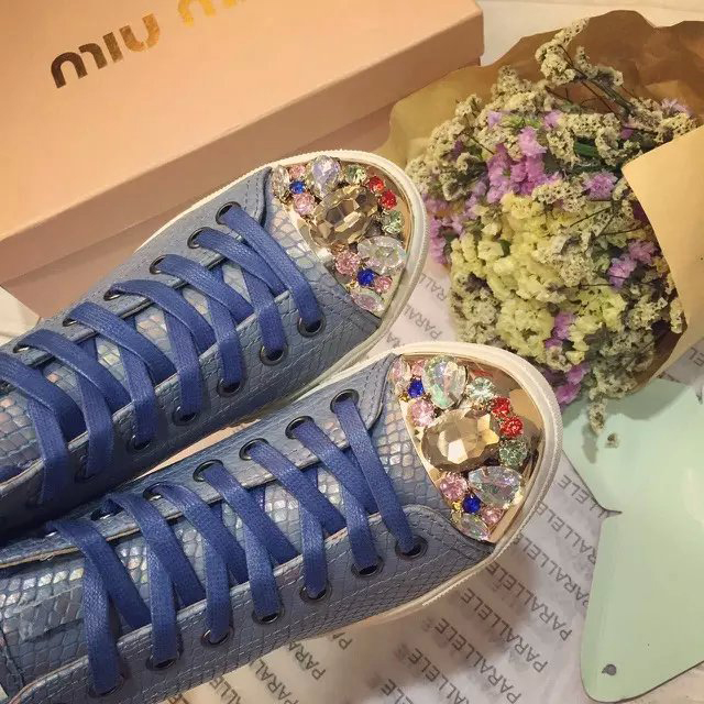 2016 Miu Miu Patent leather casual shoes with Diamonds