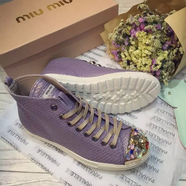 2016 Miu Miu Snake stripes casual shoes with Diamonds