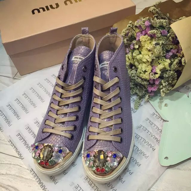 2016 Miu Miu Snake stripes casual shoes with Diamonds