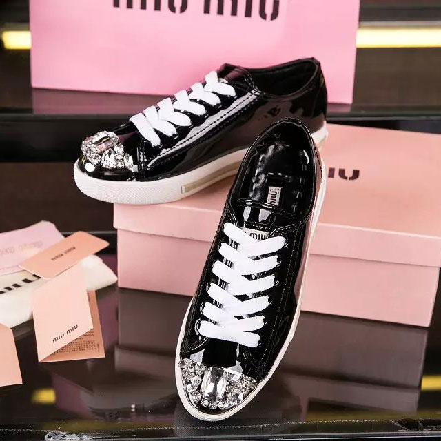 2016 Miu Miu women shoes in Patent leather with diamond