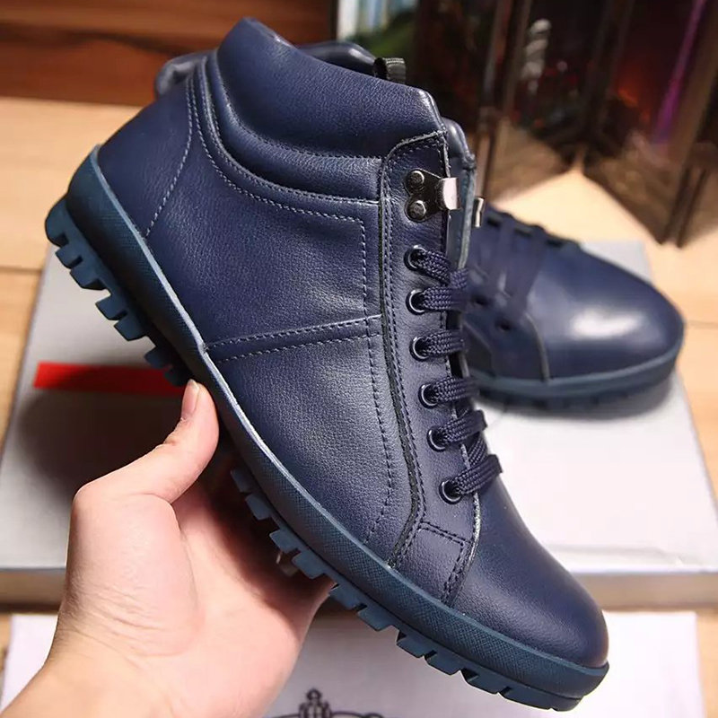 2016 New Arrivals Prada men Calfskin leather Lace-up sneaker