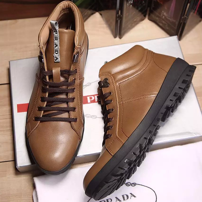 2016 New Arrivals Prada men Calfskin leather Lace-up sneaker