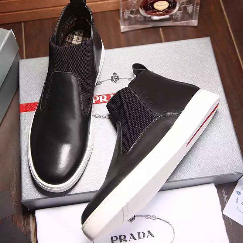 2016 New Arrivals Prada men Calfskin leather Lace-up sneaker