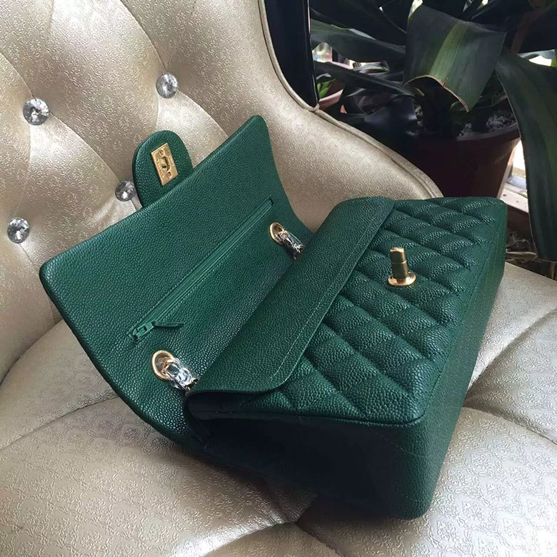 2016 New Chanel Classic Flap Bag 1112 Green Original leather Gold