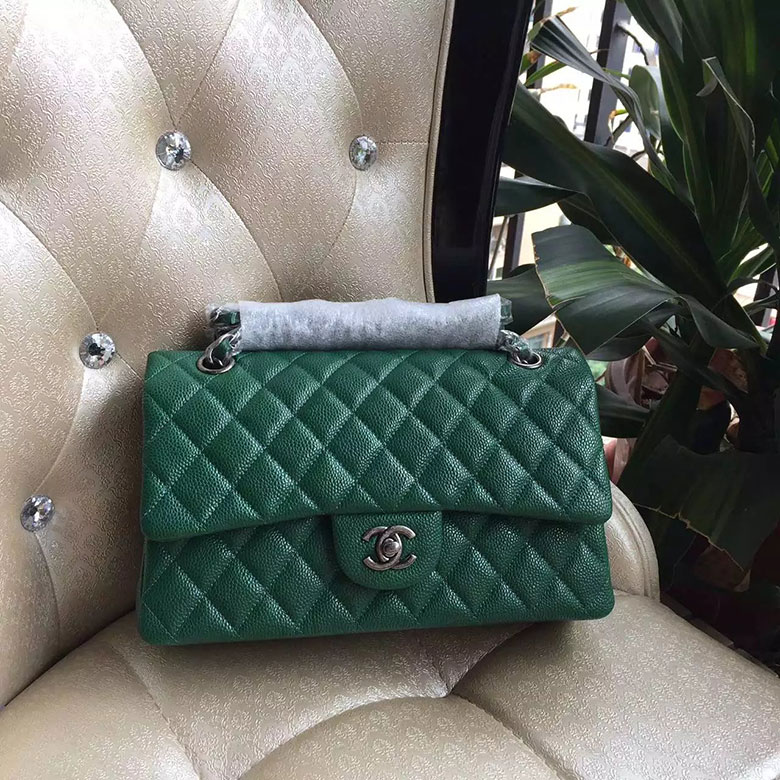 2016 New Chanel Classic Flap Bag 1112 Green Original leather Silver