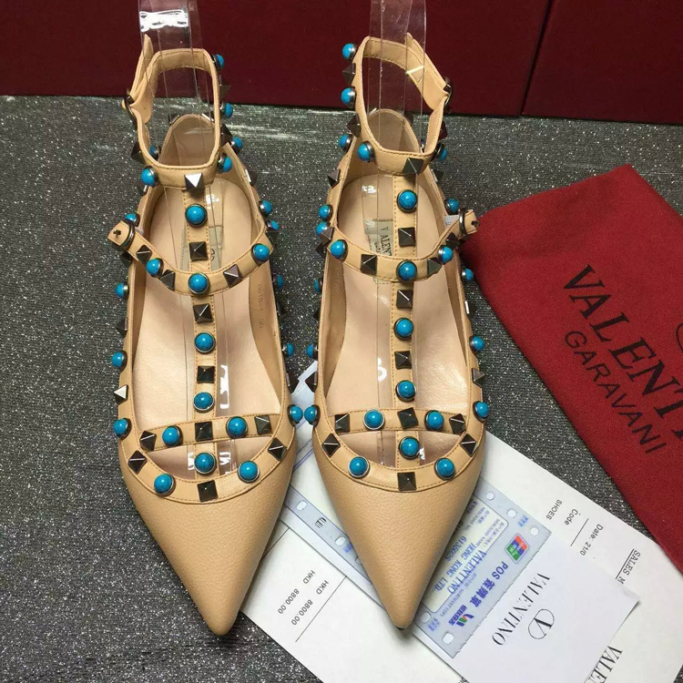 2016 New Valentino women Flat shoes in Litchi stripes leather