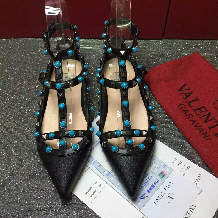 2016 New Valentino women Flat shoes in Litchi stripes leather