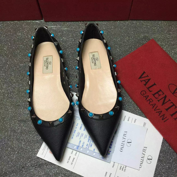 2016 New Valentino women Flat shoes in Litchi stripes leather