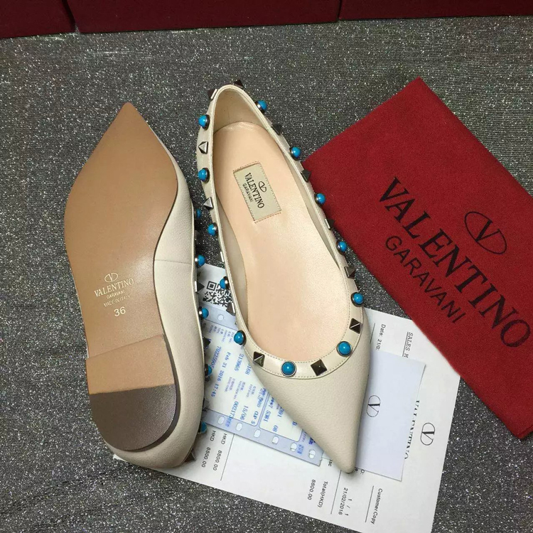 2016 New Valentino women Flat shoes in Litchi stripes leather