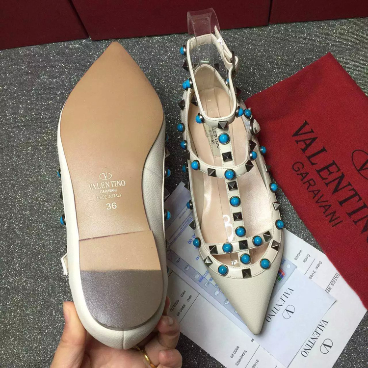 2016 New Valentino women Flat shoes in Litchi stripes leather