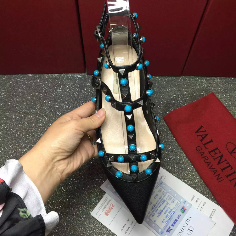 2016 New Valentino women Flat shoes in Litchi stripes leather