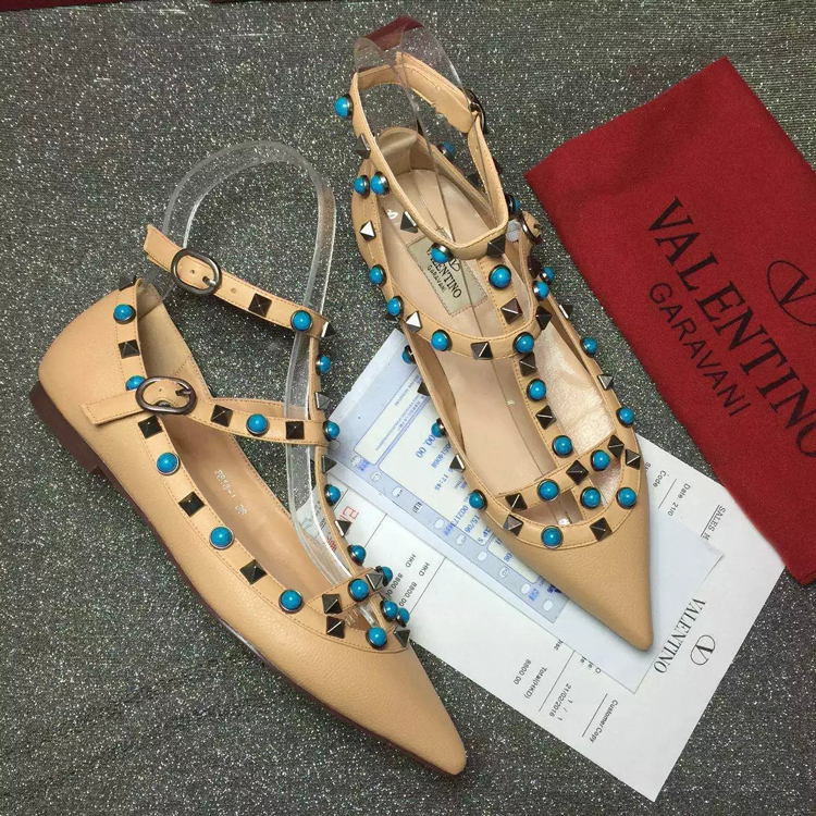 2016 New Valentino women Flat shoes in Litchi stripes leather