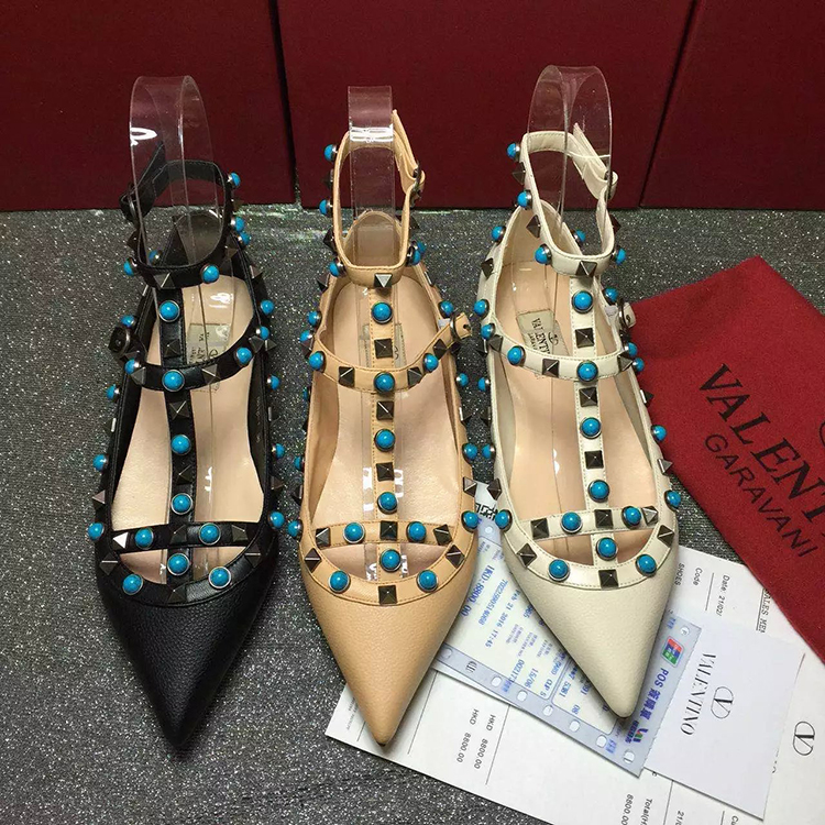 2016 New Valentino women Flat shoes in Litchi stripes leather