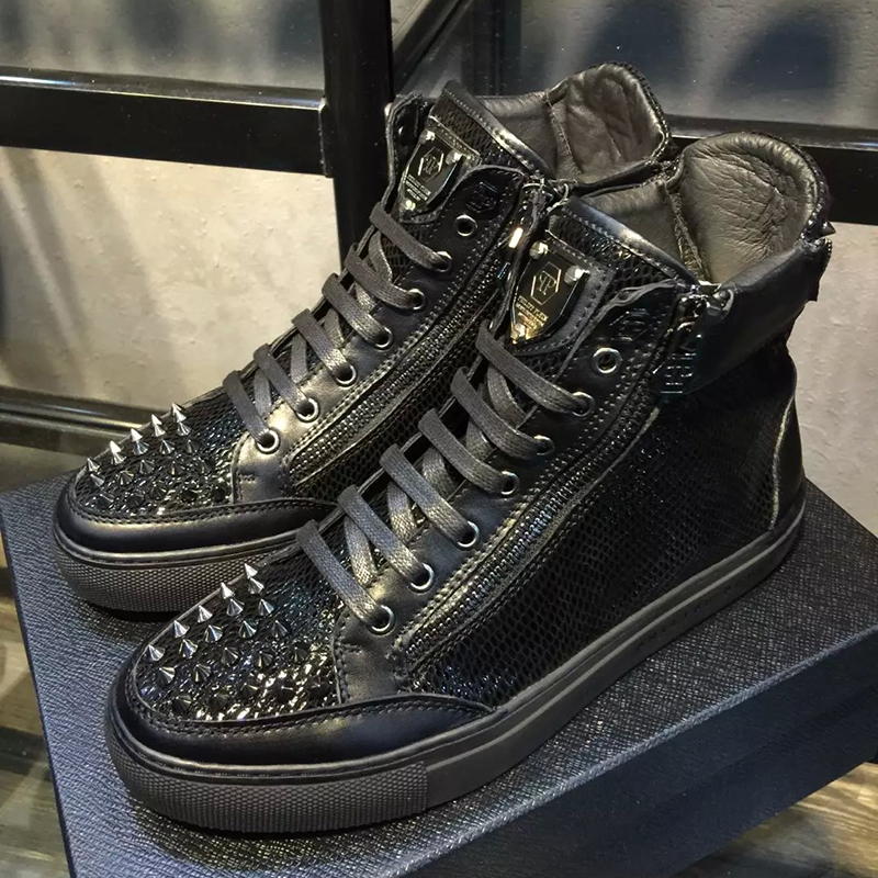 2016 Philipp Plein men Calfskin leather Lace-up sneaker with rivet