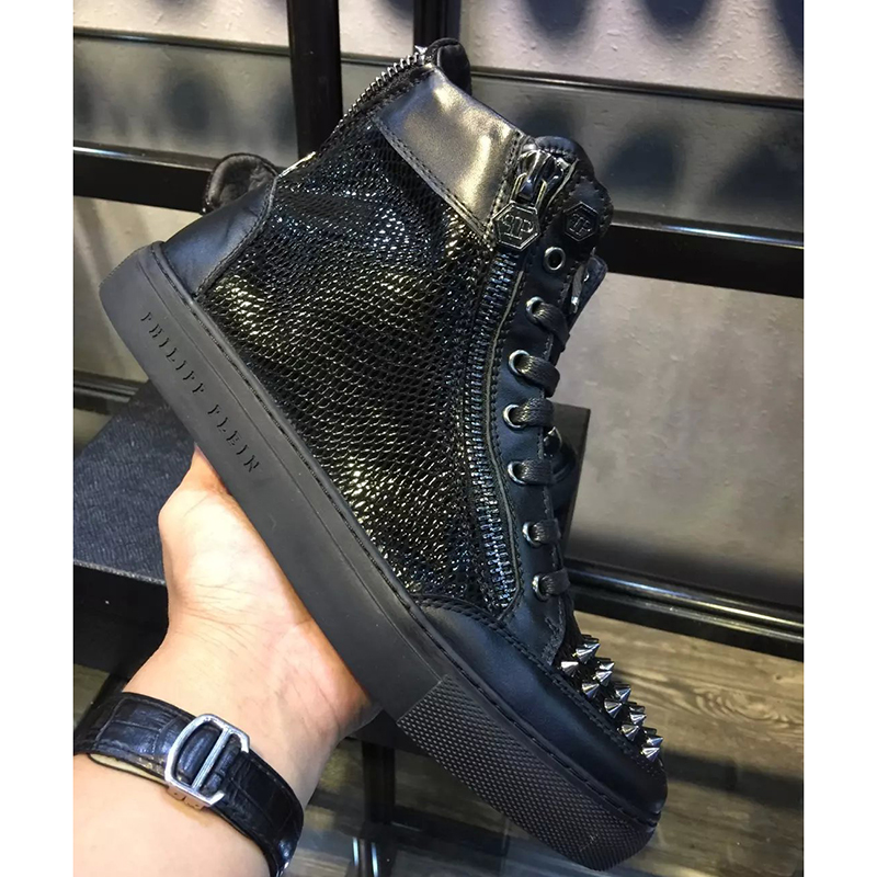 2016 Philipp Plein men Calfskin leather Lace-up sneaker with rivet