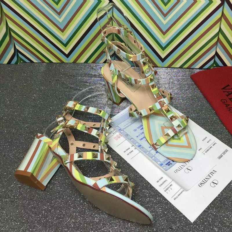 2016 Valentino women Sandals shoes with Rivet Heel Height 6.5cm