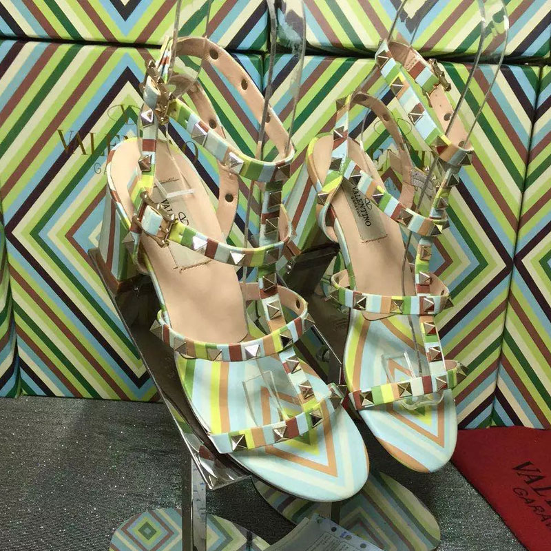 2016 Valentino women Sandals shoes with Rivet Heel Height 6.5cm