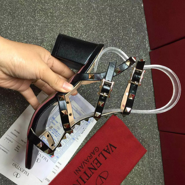 2016 Valentino women Sandals shoes with rivet Heel Height 6.5cm