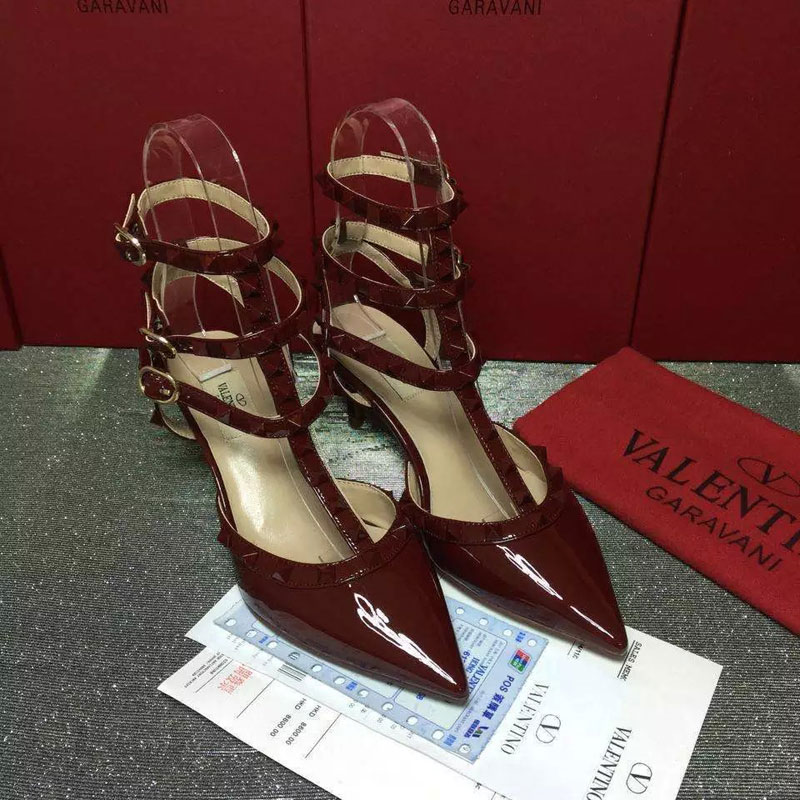 2016 Valentino women shoes in Patent leather with Rivet Heel Height 6.5cm