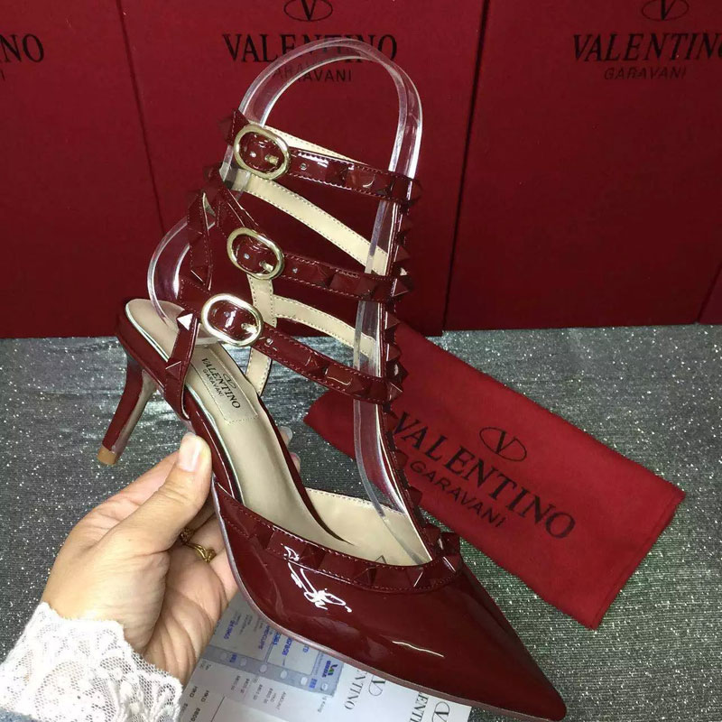 2016 Valentino women shoes in Patent leather with Rivet Heel Height 6.5cm