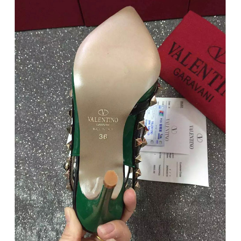 2016 Valentino women shoes in Patent leather with Rivet Heel Height 9.5cm