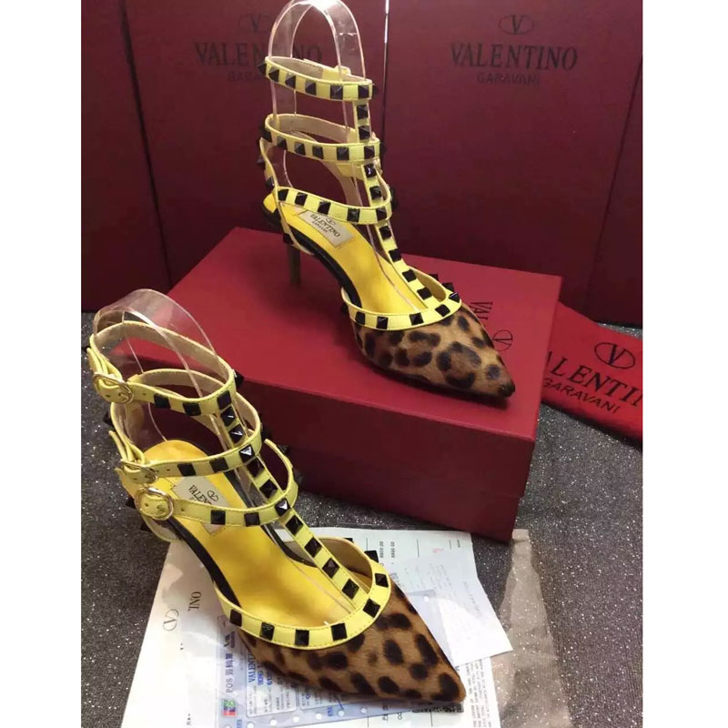 2016 Valentino women shoes in horsehair with Rivet Heel Height 6.5cm