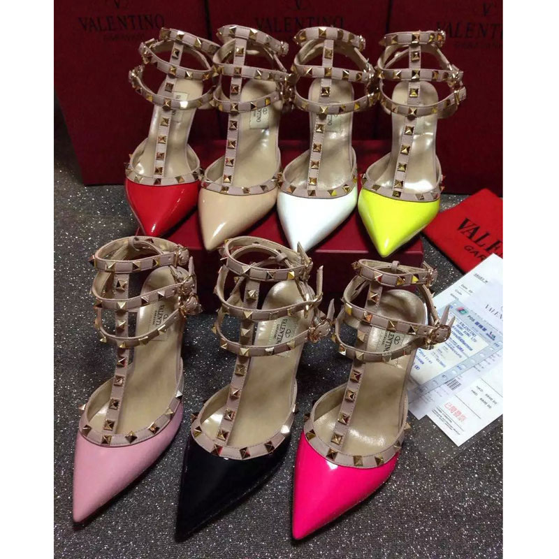 2016 Valentino women shoes in patent leather with Rivet Heel Height 6.5cm