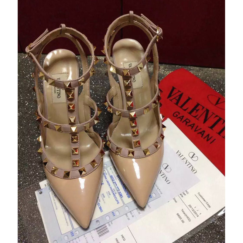 2016 Valentino women shoes in patent leather with Rivet Heel Height 9.5cm