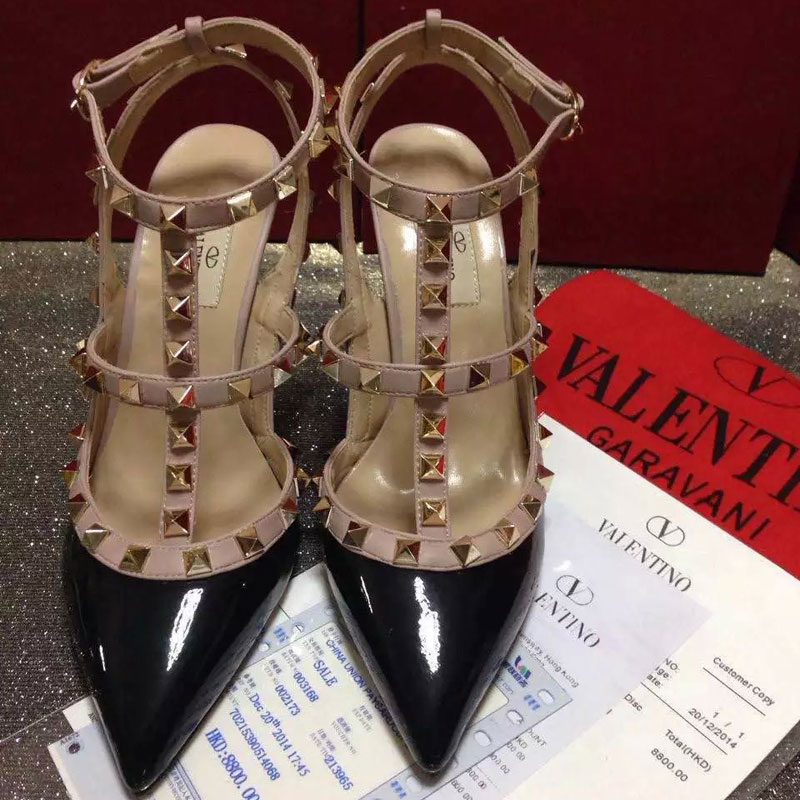 2016 Valentino women shoes in patent leather with Rivet Heel Height 9.5cm