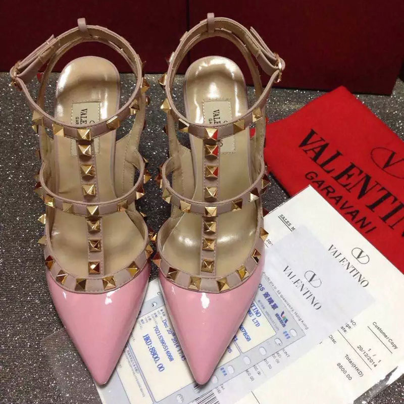 2016 Valentino women shoes in patent leather with Rivet Heel Height 9.5cm