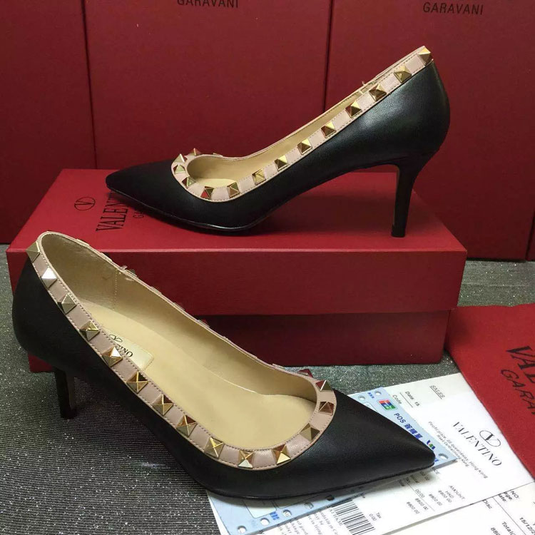 2016 Valentino women shoes in sheepskin leather with Rivet 6.5cm