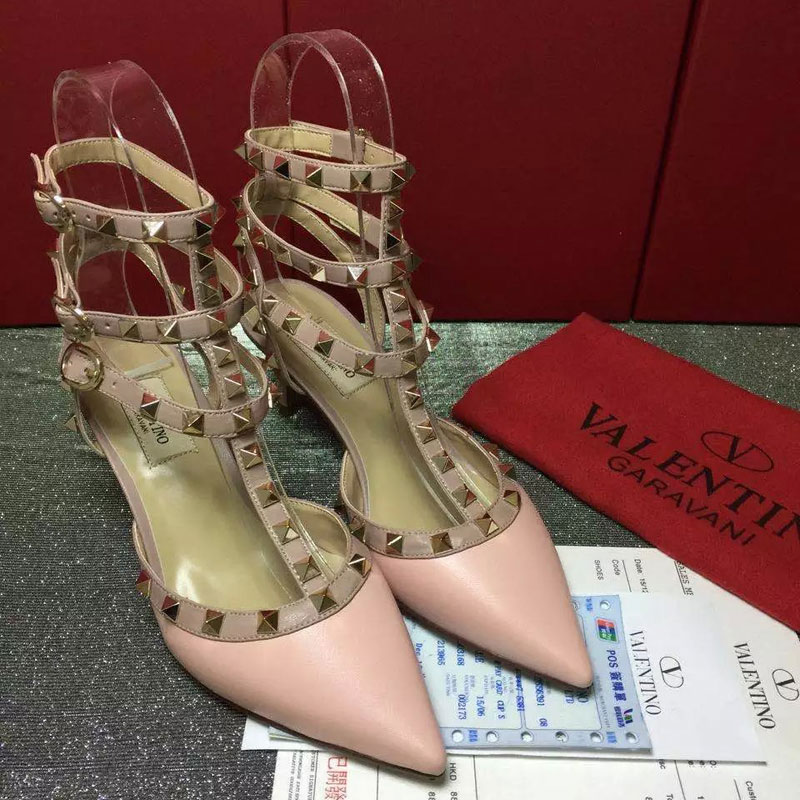 2016 Valentino women shoes in sheepskin leather with Rivet Heel Height 6.5cm